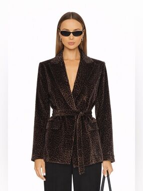 Rina Rossi Vintage Belted Leopard-Print Velvet Blazer Jacket Chocolate Brown